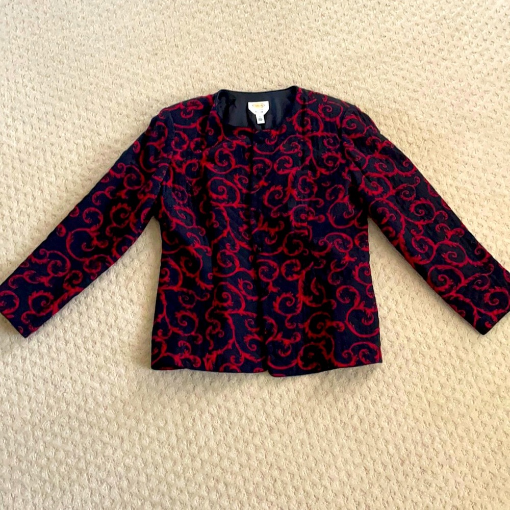 Red Black silk blazer jacket